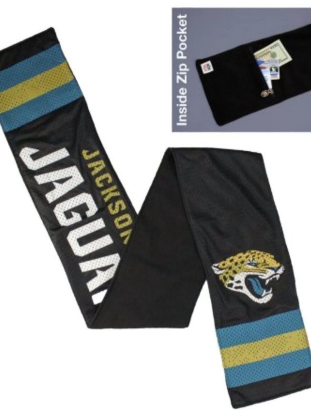 NFL Jacksonville Jaguars Fleece-Lined Jersey Scarf With Hidden Zip Pocket